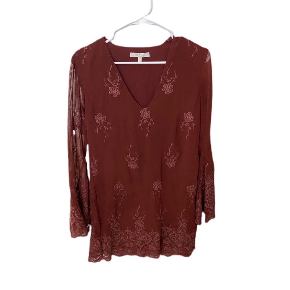 WAYF burgundy embroidered midi dress size small